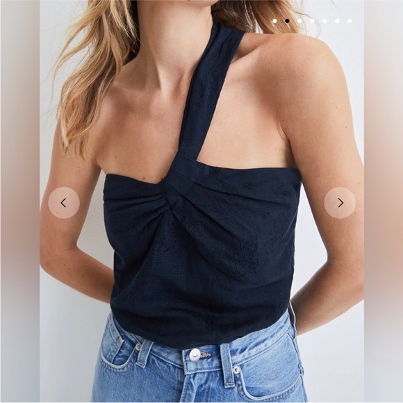 NWT $328 Veronica Beard Belinda One-Shoulder Jacquard top in Ink (navy blue) - Picture 2 of 11